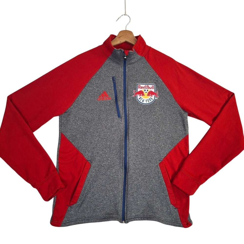 Adidas New York Red Bulls MLS Soccer Track Jacket Men's Medium Gray Red M